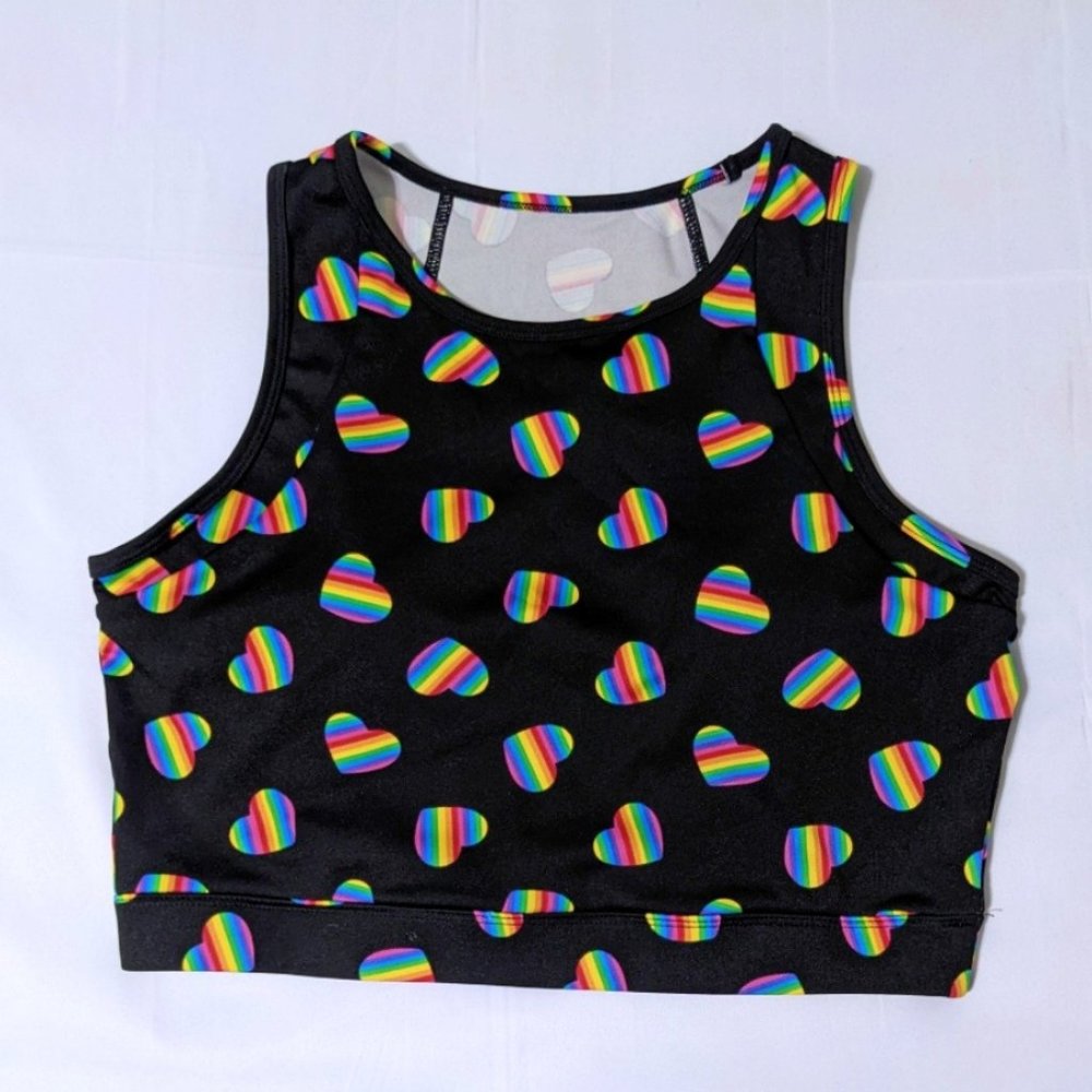POPfit Emma Cropped Top/Bra, Rainbow Hearts, L